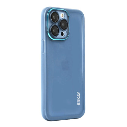 For iPhone 15 Pro ENKAY Hat-Prince Translucent Matte TPU Phone Case with Lens Film(Blue) by ENKAY