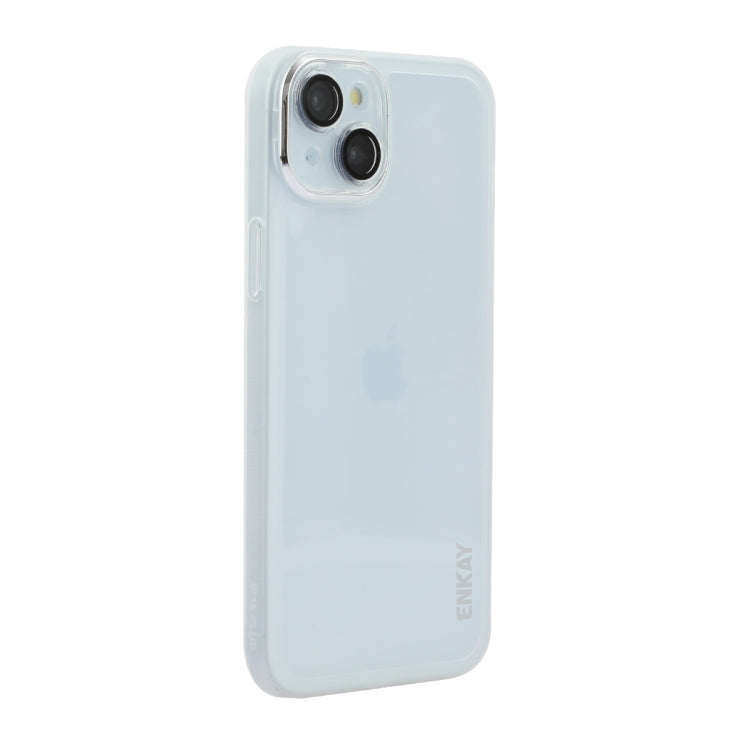 For iPhone 15 Plus ENKAY Hat-Prince Translucent Matte TPU Phone Case with Lens Film(White) by ENKAY