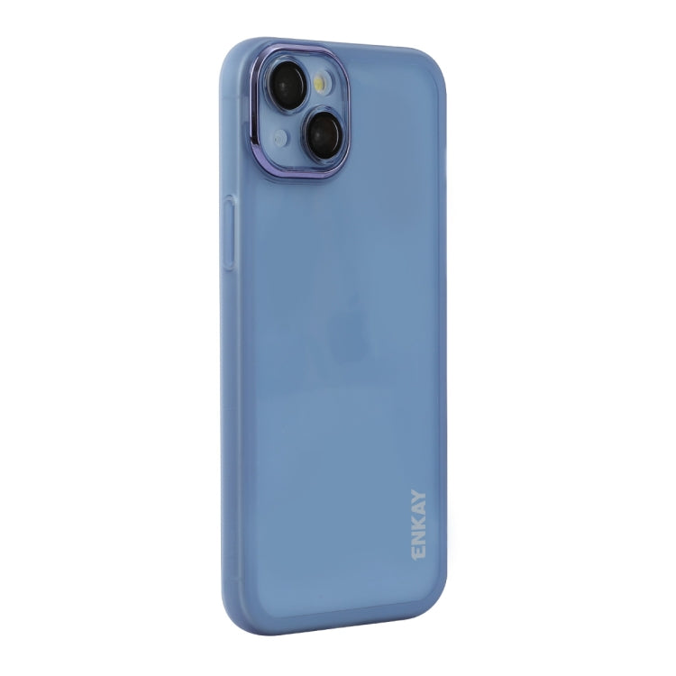 For iPhone 15 Plus ENKAY Hat-Prince Translucent Matte TPU Phone Case with Lens Film(Blue) by ENKAY
