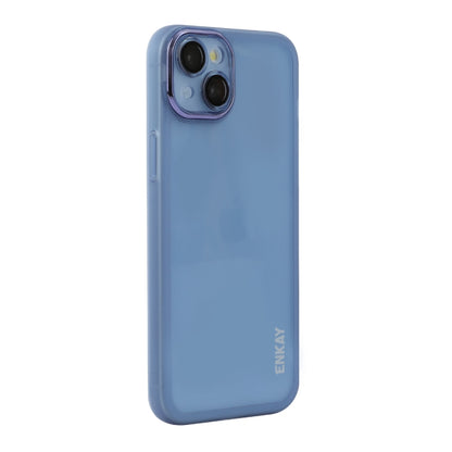 For iPhone 15 ENKAY Hat-Prince Translucent Matte TPU Phone Case with Lens Film(Blue) by ENKAY