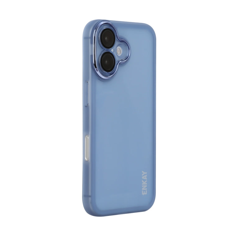 For iPhone 16 ENKAY Hat-Prince Translucent Matte TPU Phone Case with Lens Film(Blue) by ENKAY