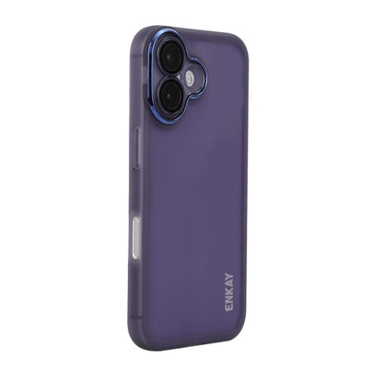 For iPhone 16 ENKAY Hat-Prince Translucent Matte TPU Phone Case with Lens Film(Purple) by ENKAY