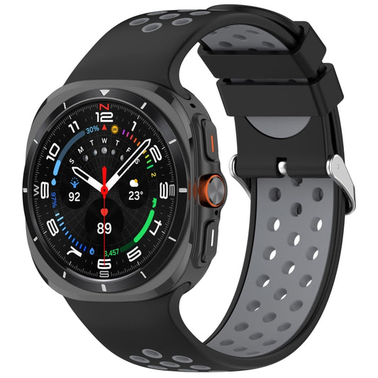For Samsung Galaxy Watch Ultra 47mm Holes Style Metal Connector Two Color Silicone Watch Band(Black Gray) by bashfashion