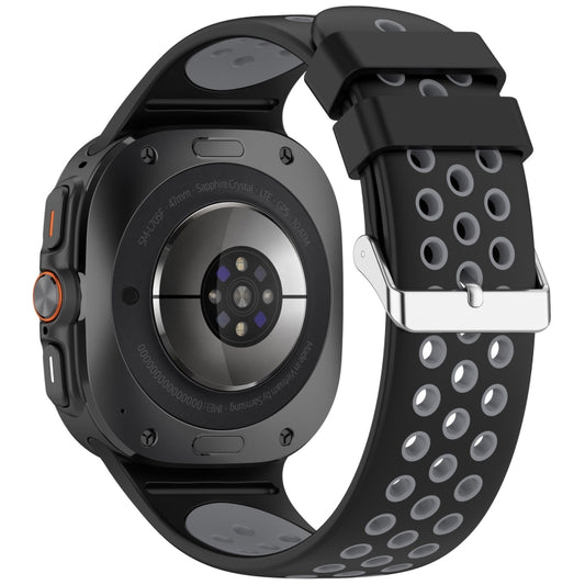 For Samsung Galaxy Watch Ultra 47mm Holes Style Metal Connector Two Color Silicone Watch Band(Black Gray) by bashfashion