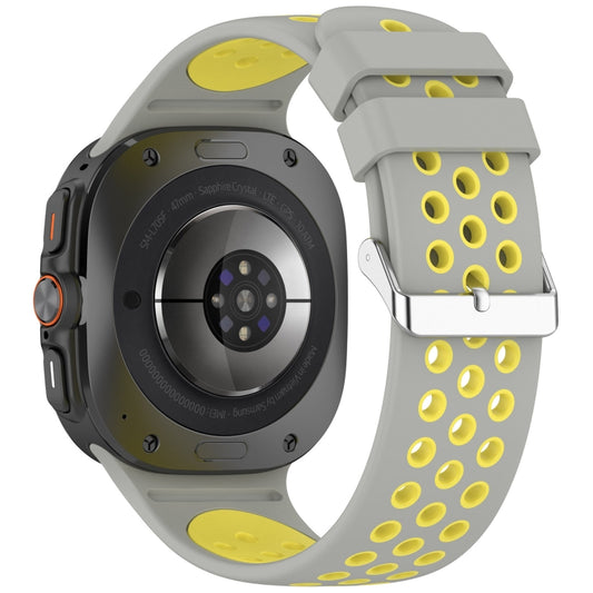 For Samsung Galaxy Watch Ultra 47mm Holes Style Metal Connector Two Color Silicone Watch Band(Gray Yellow) by bashfashion