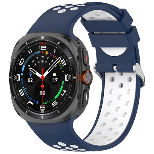 For Samsung Galaxy Watch Ultra 47mm Holes Style Metal Connector Two Color Silicone Watch Band(Blue White) by bashfashion