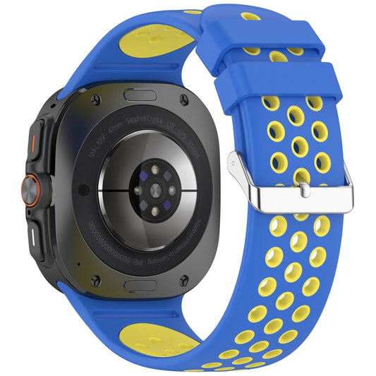 For Samsung Galaxy Watch Ultra 47mm Holes Style Metal Connector Two Color Silicone Watch Band(Blue Yellow) by bashfashion