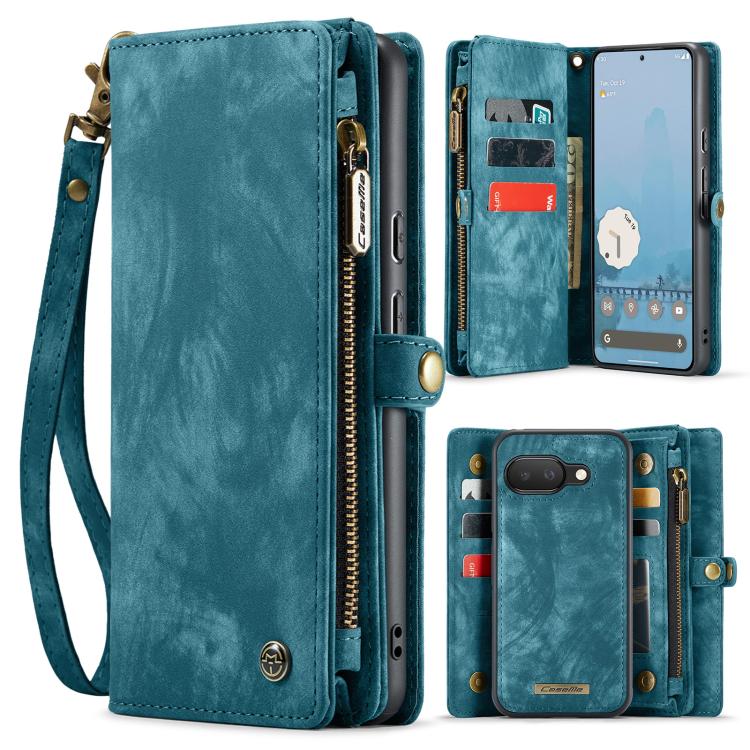 For Google Pixel 9a CaseMe 008 Detachable Multifunctional Leather Phone Case(Blue) by CaseMe