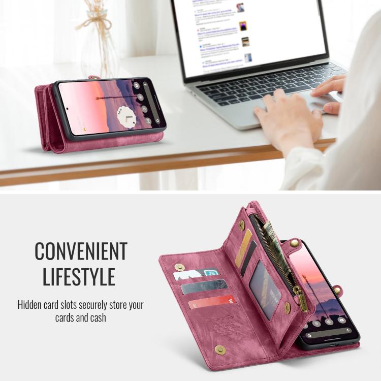 For Google Pixel 9a CaseMe 008 Detachable Multifunctional Leather Phone Case(Wine Red) by CaseMe