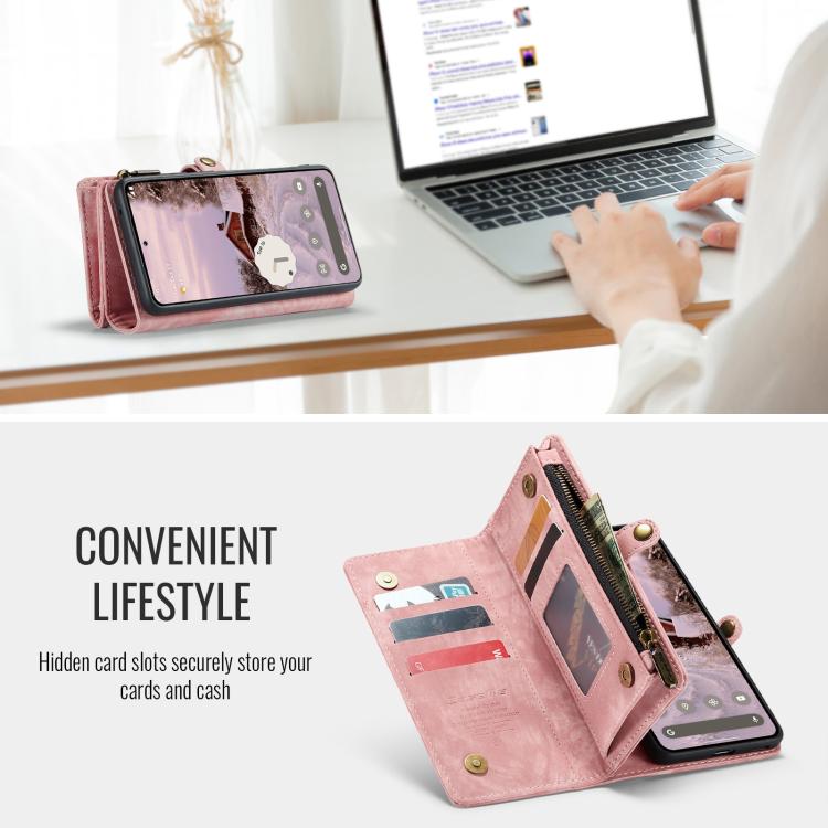 For Google Pixel 9a CaseMe 008 Detachable Multifunctional Leather Phone Case(Pink) by CaseMe