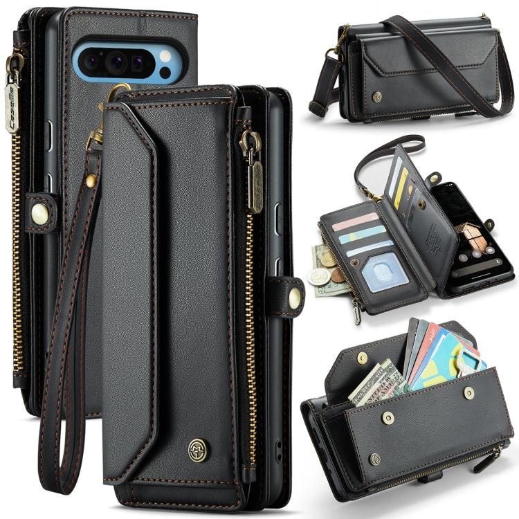 For Google Pixel 9 Pro XL / 10 Pro XL CaseMe C36 Card Slots Zipper Wallet RFID Anti-theft Leather Phone Case(Black) by CaseMe