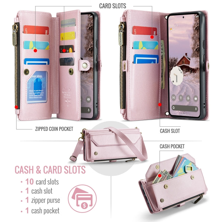 For Google Pixel 9 Pro XL / 10 Pro XL CaseMe C36 Card Slots Zipper Wallet RFID Anti-theft Leather Phone Case(Pink) by CaseMe