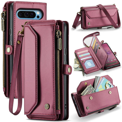 For Google Pixel 9 Pro XL / 10 Pro XL CaseMe C36 Card Slots Zipper Wallet RFID Anti-theft Leather Phone Case(Wine) by CaseMe