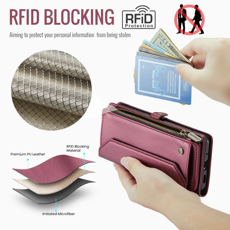 For Google Pixel 9 Pro XL / 10 Pro XL CaseMe C36 Card Slots Zipper Wallet RFID Anti-theft Leather Phone Case(Wine) by CaseMe