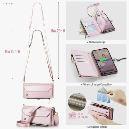 For Google Pixel 10 / 10 Pro / 9 CaseMe C36 Card Slots Zipper Wallet RFID Anti-theft Leather Phone Case(Pink) by CaseMe