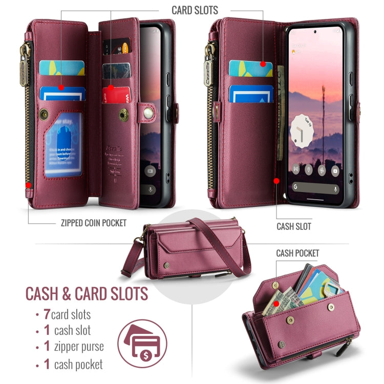For Google Pixel 10 / 10 Pro / 9 CaseMe C36 Card Slots Zipper Wallet RFID Anti-theft Leather Phone Case(Wine) by CaseMe