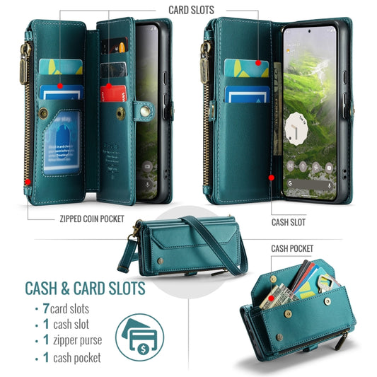 For Google Pixel 10 / 10 Pro / 9 CaseMe C36 Card Slots Zipper Wallet RFID Anti-theft Leather Phone Case(Green) by CaseMe