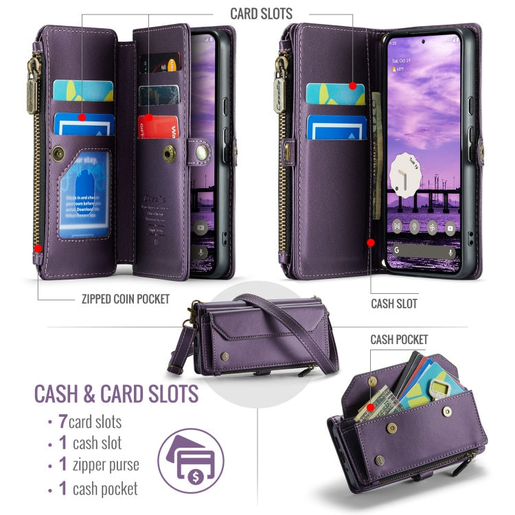 For Google Pixel 10 / 10 Pro / 9 CaseMe C36 Card Slots Zipper Wallet RFID Anti-theft Leather Phone Case(Purple) by CaseMe