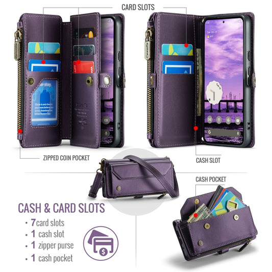 For Google Pixel 10 / 10 Pro / 9 CaseMe C36 Card Slots Zipper Wallet RFID Anti-theft Leather Phone Case(Purple) by CaseMe