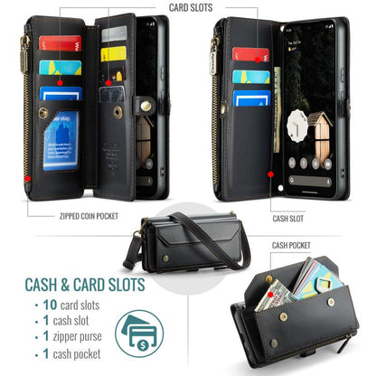 For Google Pixel 9a CaseMe C36 Card Slots Zipper Wallet RFID Anti-theft Leather Phone Case(Black) by CaseMe