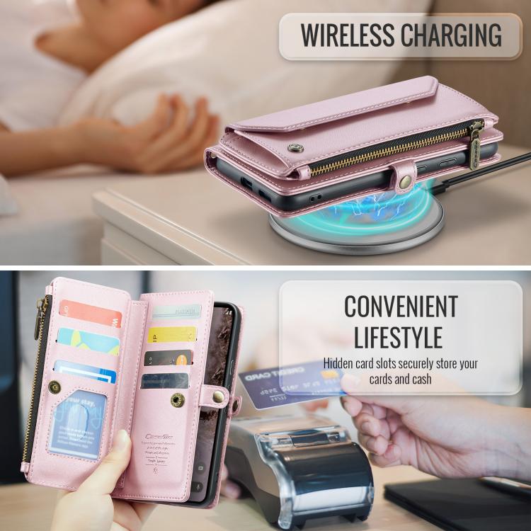 For Google Pixel 9a CaseMe C36 Card Slots Zipper Wallet RFID Anti-theft Leather Phone Case(Pink) by CaseMe