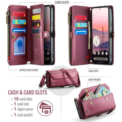 For Google Pixel 9a CaseMe C36 Card Slots Zipper Wallet RFID Anti-theft Leather Phone Case(Wine) by CaseMe