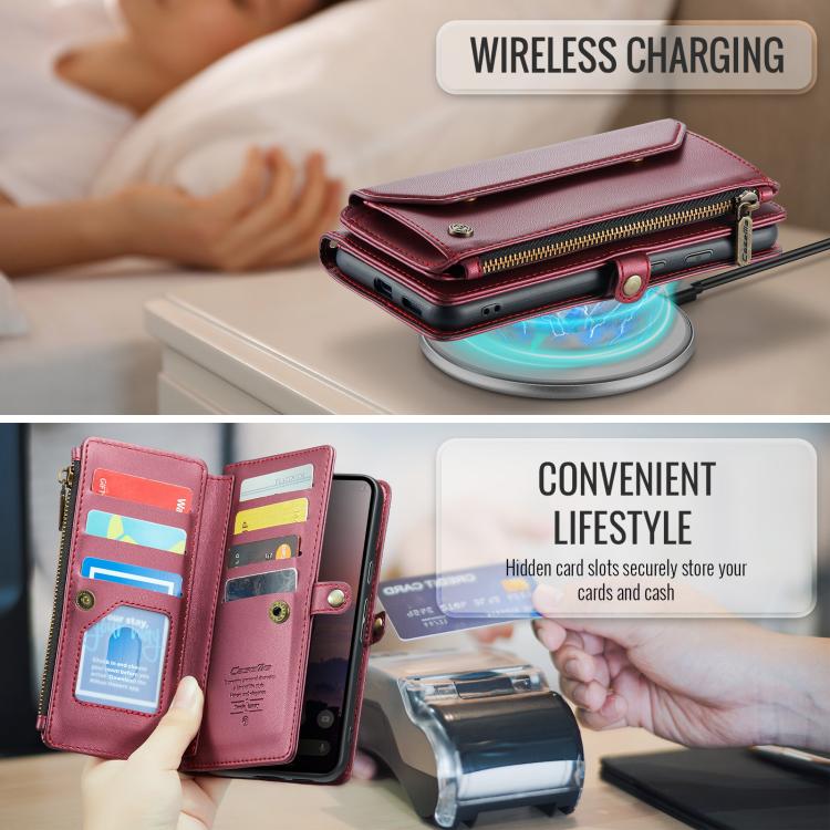 For Google Pixel 9a CaseMe C36 Card Slots Zipper Wallet RFID Anti-theft Leather Phone Case(Wine) by CaseMe