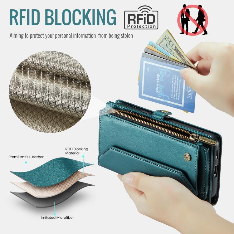For Google Pixel 9a CaseMe C36 Card Slots Zipper Wallet RFID Anti-theft Leather Phone Case(Green) by CaseMe