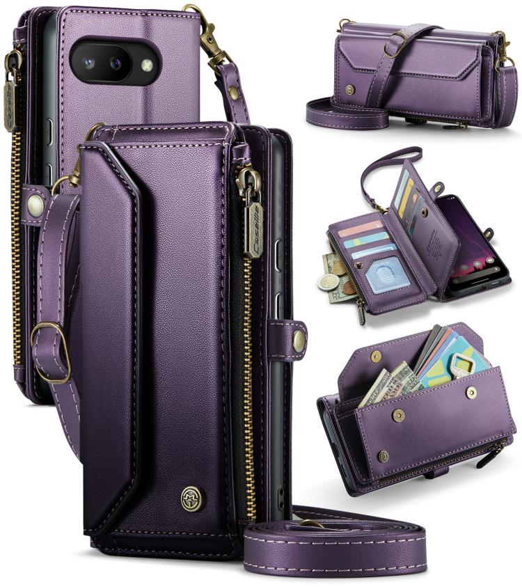 For Google Pixel 9a CaseMe C36 Card Slots Zipper Wallet RFID Anti-theft Leather Phone Case(Purple) by CaseMe
