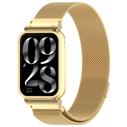 For Xiaomi Mi Band 8 Pro Metal Frame + Milan Magnetic Stainless Steel Integrated Watch Band(Gold) by bashfashion