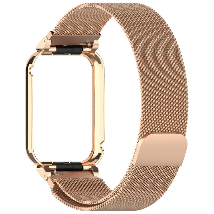 For Xiaomi Mi Band 8 Pro Metal Frame + Milan Magnetic Stainless Steel Integrated Watch Band(Rose Gold) by bashfashion