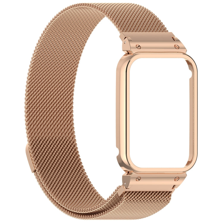For Xiaomi Mi Band 8 Pro Metal Frame + Milan Magnetic Stainless Steel Integrated Watch Band(Rose Gold) by bashfashion