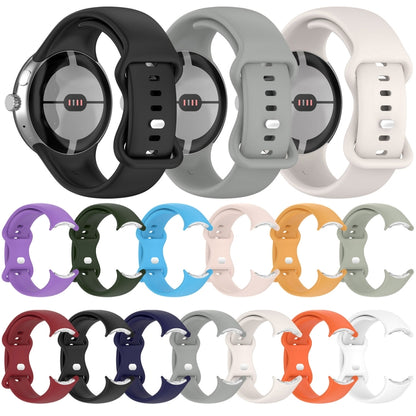 For Google Pixel Watch 3 41mm Solid Color Butterfly Buckle Silicone Watch Band, Size:L(Dark Green) by bashfashion