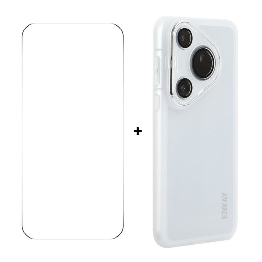 For Huawei Pura 70 ENKAY Hat-Prince Translucent Matte TPU Phone Case with Lens Film + 9H Big Arc Edge Film(White) by ENKAY