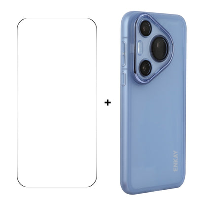 For Huawei Pura 70 ENKAY Hat-Prince Translucent Matte TPU Phone Case with Lens Film + 9H Big Arc Edge Film(Blue) by ENKAY