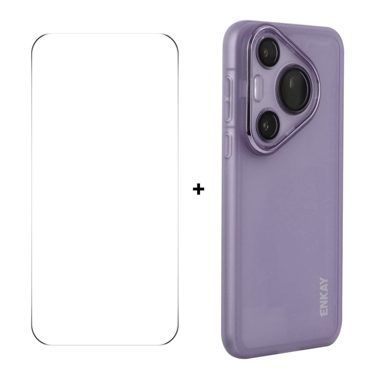 For Huawei Pura 70 ENKAY Hat-Prince Translucent Matte TPU Phone Case with Lens Film + 9H Big Arc Edge Film(Purple) by ENKAY