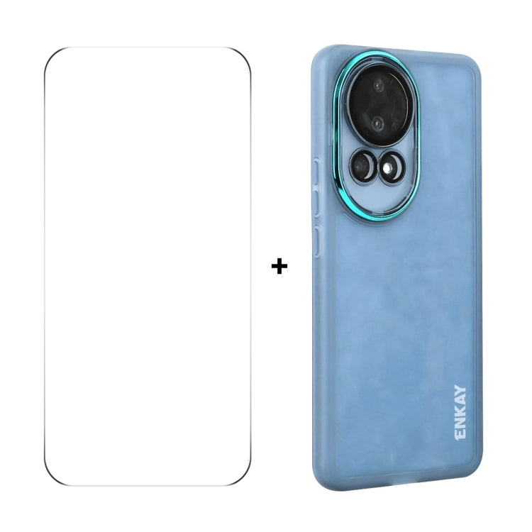 For Huawei nova 12 ENKAY Hat-Prince Translucent Matte TPU Phone Case with Lens Film + 9H Big Arc Edge Film(Blue) by ENKAY