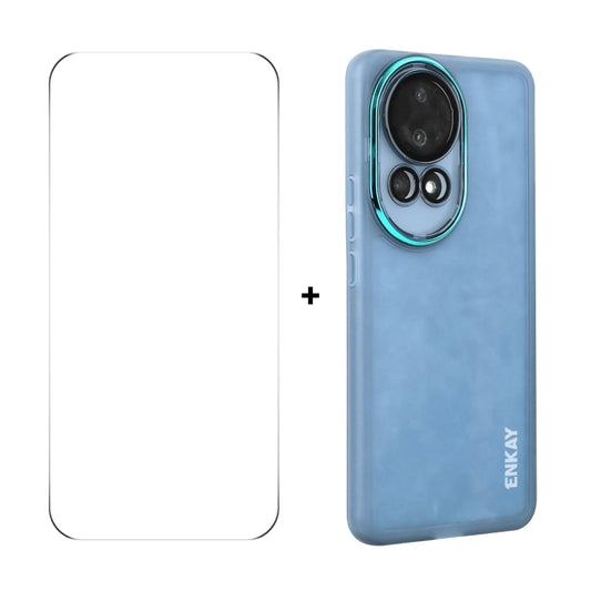 For Huawei nova 12 ENKAY Hat-Prince Translucent Matte TPU Phone Case with Lens Film + 9H Big Arc Edge Film(Blue) by ENKAY