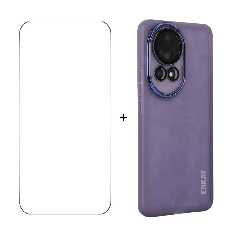 For Huawei nova 12 ENKAY Hat-Prince Translucent Matte TPU Phone Case with Lens Film + 9H Big Arc Edge Film(Purple) by ENKAY