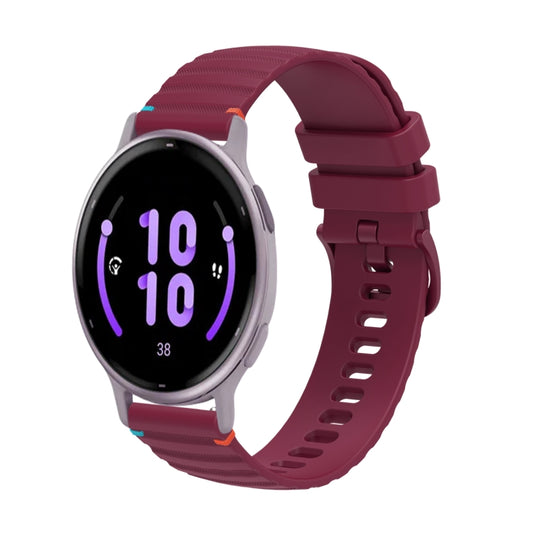 For Garmin Active 5 Wavy Dotted Stitched 20mm Silicone Watch Band(Wine Red) by bashfashion