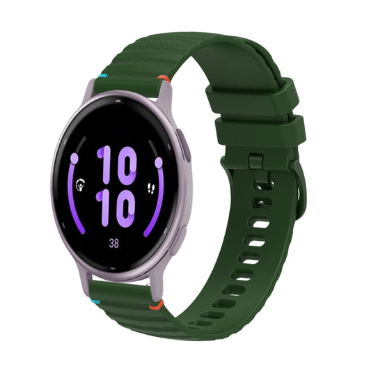 For Garmin Active 5 Wavy Dotted Stitched 20mm Silicone Watch Band(Army Green) by bashfashion