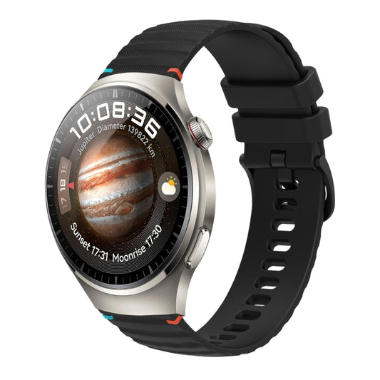 For Huawei Watch 4 Pro Wavy Dotted Stitched 22mm Silicone Watch Band(Black) by bashfashion