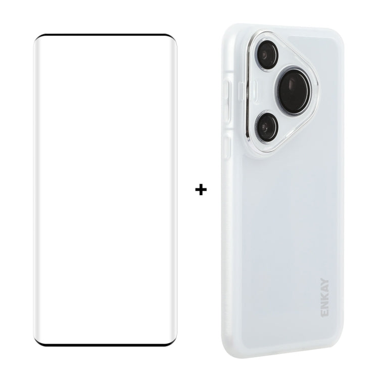 For Huawei Pura 70 Pro / 70 Pro+ ENKAY Hat-Prince Translucent Matte TPU Phone Case with Lens Film + 3D Hot Bending Film(White) by ENKAY