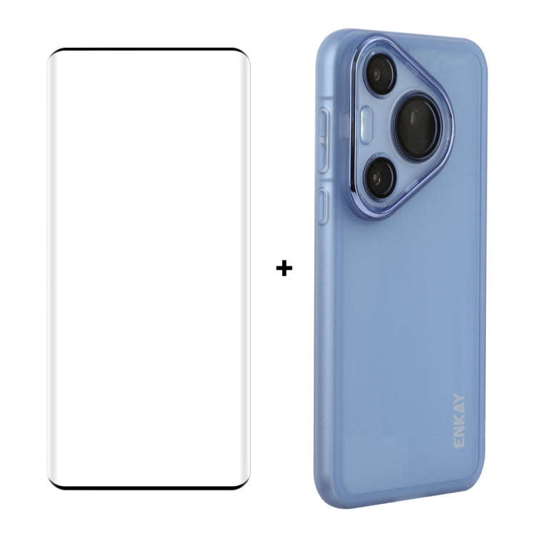 For Huawei Pura 70 Pro / 70 Pro+ ENKAY Hat-Prince Translucent Matte TPU Phone Case with Lens Film + 3D Hot Bending Film(Blue) by ENKAY