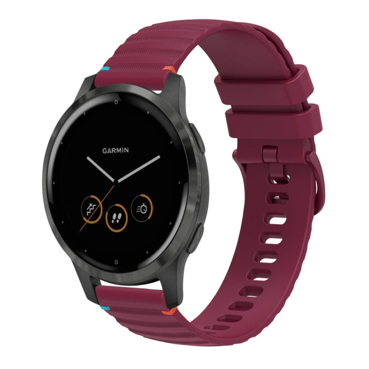 For Garmin Vivoactive 4 Wavy Dotted Stitched 22mm Silicone Watch Band(Wine Red) by bashfashion