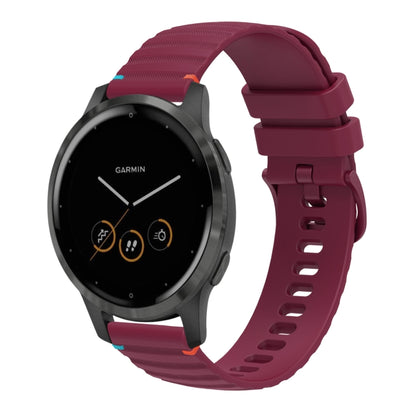 For Garmin Vivoactive 4 Wavy Dotted Stitched 22mm Silicone Watch Band(Wine Red) by bashfashion