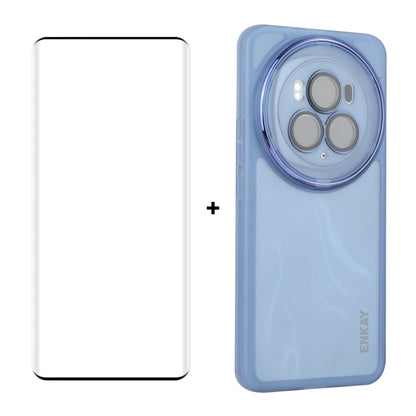 For Honor Magic6 ENKAY Hat-Prince Translucent Matte TPU Phone Case with Lens Film + 3D Hot Bending Film(Blue) by ENKAY