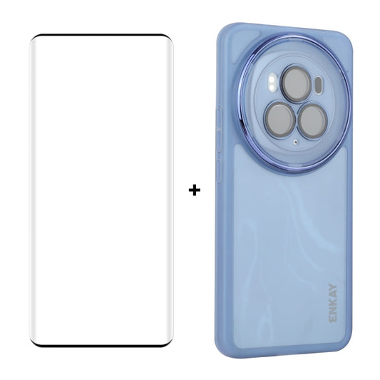 For Honor Magic6 ENKAY Hat-Prince Translucent Matte TPU Phone Case with Lens Film + 3D Hot Bending Film(Blue) by ENKAY