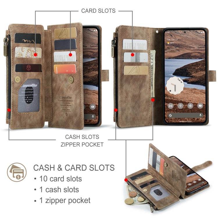 For Google Pixel 9 Pro XL / 10 Pro XL CaseMe C30 Card Slots Zipper Wallet Leather Phone Case(Brown) by CaseMe