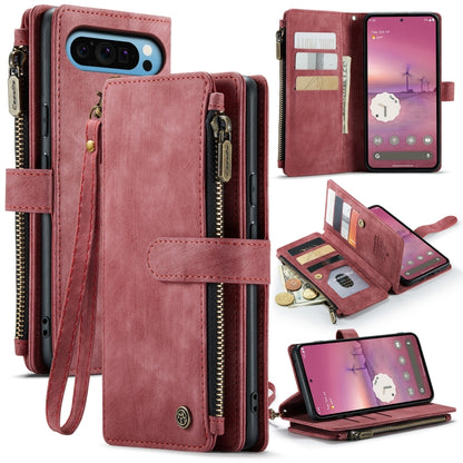 For Google Pixel 9 Pro XL / 10 Pro XL CaseMe C30 Card Slots Zipper Wallet Leather Phone Case(Wine Red) by CaseMe